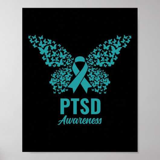 Poster Ruban turquoise Avec Papillons - Sensibilisation P (Devant)