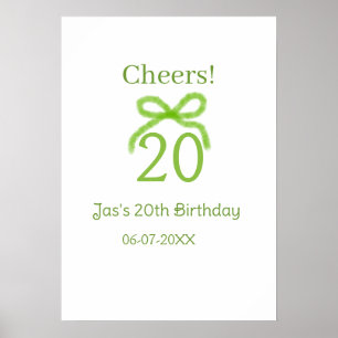Poster ruban vert 20e anniversaire aquarelle nom gras rét