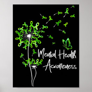 Poster Ruban vert pissenlit papillon santé mentaleGree