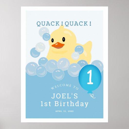 Poster Rubber Ducky Blue Boy 1er anniversaire Bienvenue (Devant)