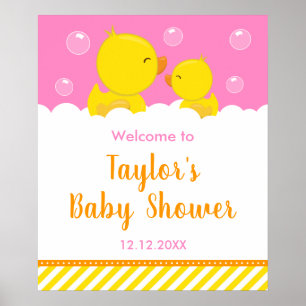 Poster Rubber Ducky Jaune et Baby shower rose Bienvenue