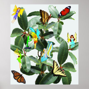 POSTER RUBBER TREE FAIRIES EN BUTTERFLIES