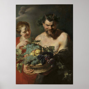 Poster Rubens - Satyr & Nymphe avec des raisins et des Qu