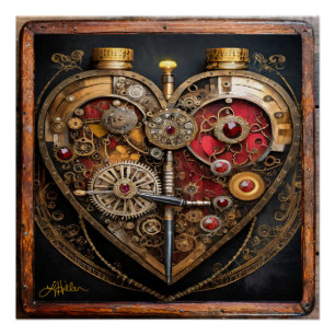 Poster Rubies Et Engrenages Coeur Steampunk Series