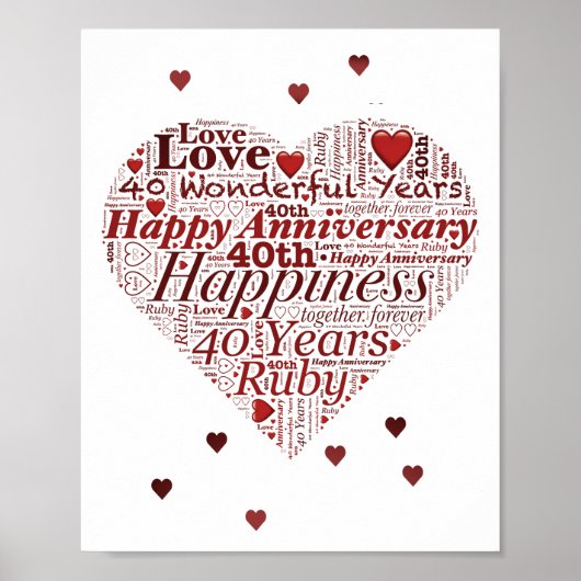 Poster Ruby 40th Mariage Anniversaire Word Art Imprimer (Devant)