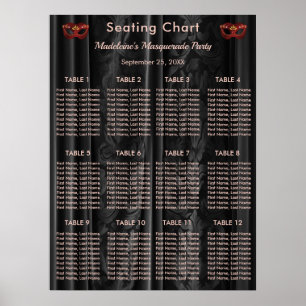 Poster Ruby Red Masquerade Black Damask 12 Tables Seating