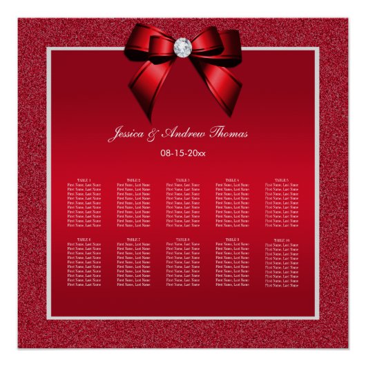 Poster Ruby Red & Stylish Gem Mariage Seating Chart (Devant)