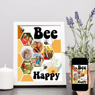 Poster Ruche en nid d'abeille Bee Happy 6 Collage photo