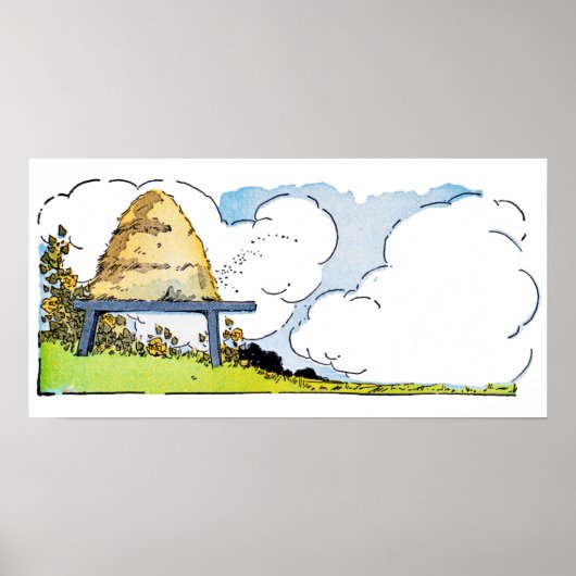 Poster Ruche vintage avec nuages Paysage Cuisine Art (Devant)