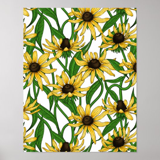 Poster Rudbekia jaune sur blanc (Devant)