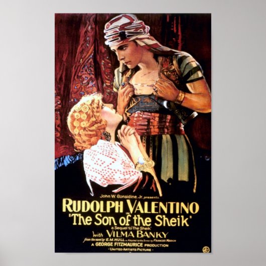Poster Rudolph Valentino dans "Le Fils du Cheikh" (Devant)