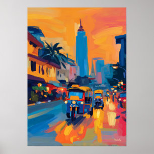 Poster Rue de Bangkok Tuk Tuk Fauviste