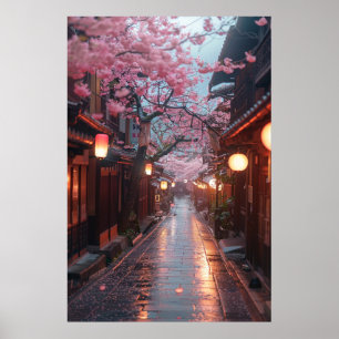 Poster Rue de Kyoto au crépuscule – Art japonais de lante