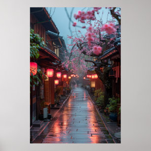 Poster Rue de Kyoto au crépuscule – Art japonais Lanterne