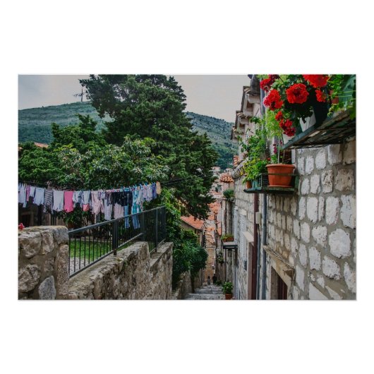 Poster Rue de pierre étroite à Dubrovnik (Devant)