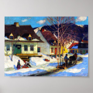 Poster Rue du village de Québec, hiver, Clarence Gagnon