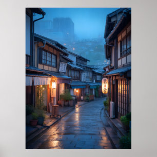 Poster Rue japonaise pluvieuse Cozy Urbaine