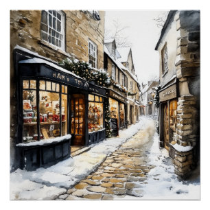 Poster Rue pavée de Noël