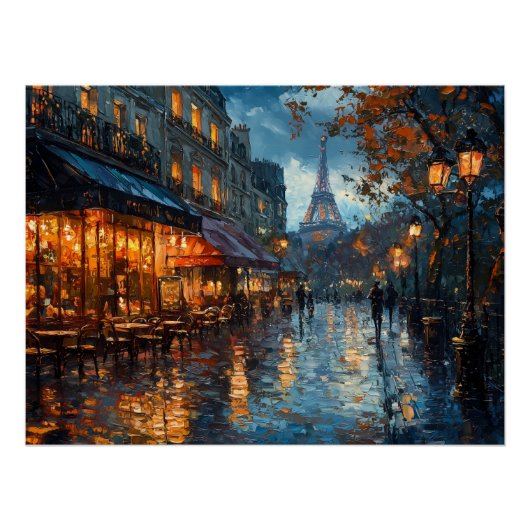 Poster Rue Rainy Cobblestone à Paris (Devant)