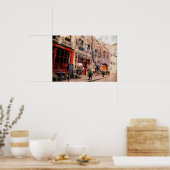 Poster Rue romantique et restaurant à Paris, France (Cuisine)