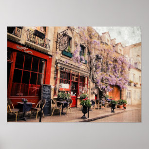 Poster Rue romantique et restaurant à Paris, France
