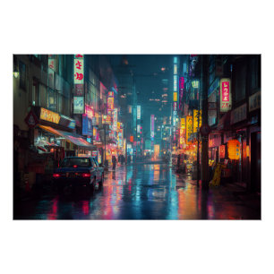 Poster Ruelle néon de Tokyo sous la pluie