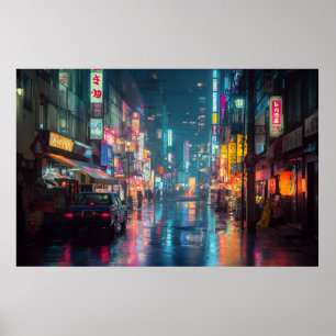 Poster Ruelle néon de Tokyo sous la pluie