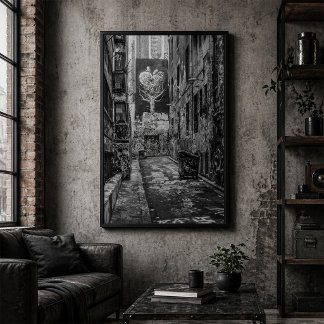 Poster Ruelle urbaine avec graffiti noir et blanc