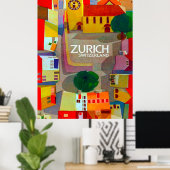 Poster Rues de Zurich, Suisse. Vue réelle (Bureau à domicile)
