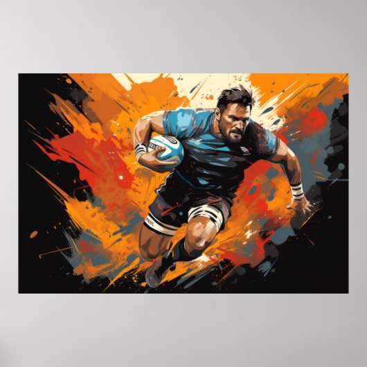 Poster Rugby Action Sport Peinture Art Décor Abstrait (Devant)