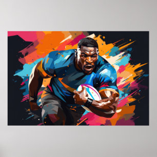 Poster Rugby Action Sport Peinture Art Décor Abstrait