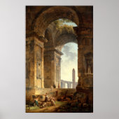 Poster Ruines avec un obélisque par Robert Hubert (Devant)