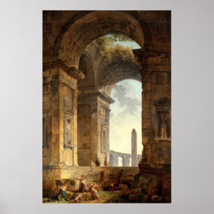 Poster Ruines avec un obélisque par Robert Hubert