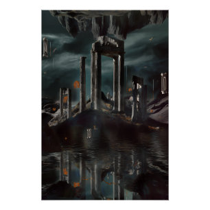 Poster Ruines flottantes surréalistes Bassin d'obsidienne
