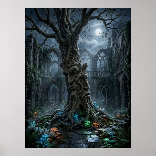 Poster Ruines gothiques d'un arbre ancien (Devant)