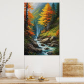 Poster Ruisseau dans la forêt d'automne animée (Cuisine)