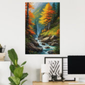 Poster Ruisseau dans la forêt d'automne animée (Bureau à domicile)