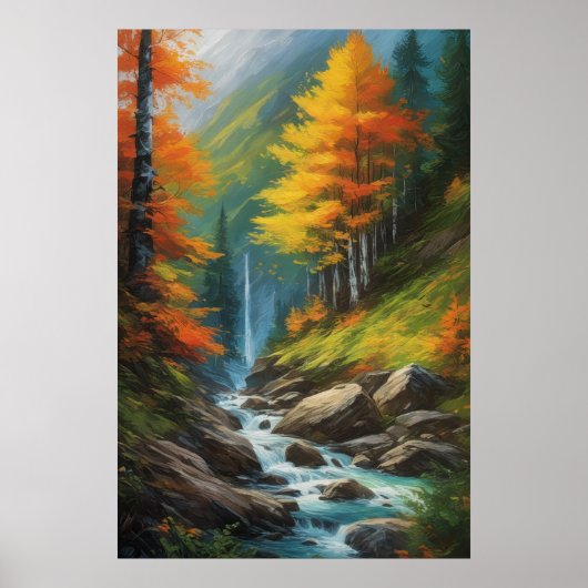 Poster Ruisseau dans la forêt d'automne animée (Devant)