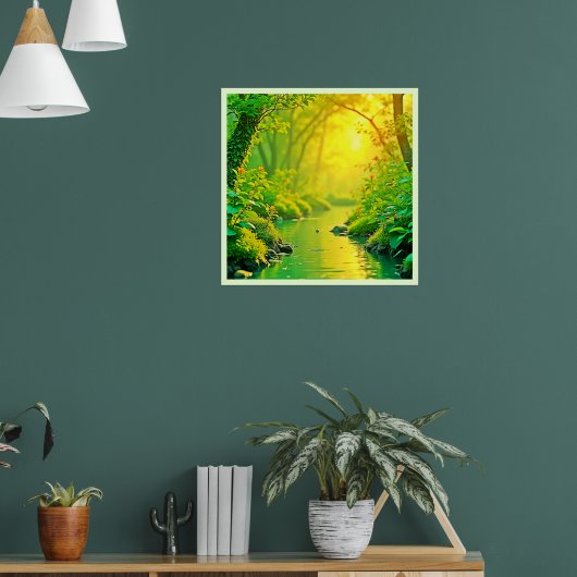 Poster Ruisseau de forêt dorée Art paisible (Salon 1)