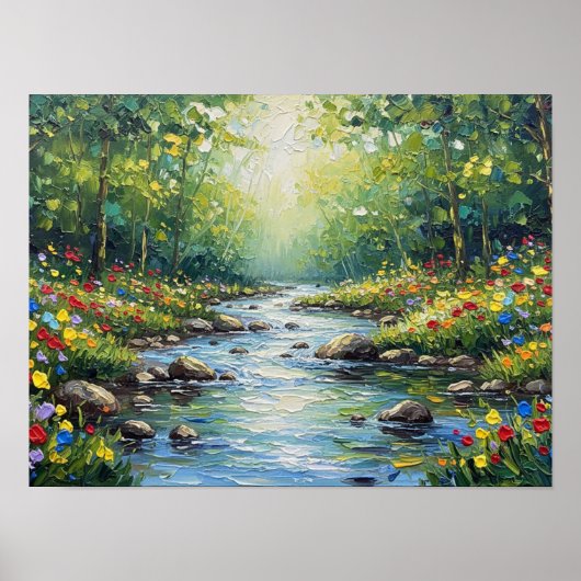 Poster Ruisseau de forêt ensoleillé (Devant)