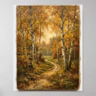 Poster Ruisseau de la forêt de bouleaux automnale lunatiq