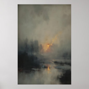Poster Ruisseau d'hiver avec lueur de coucher de soleil,