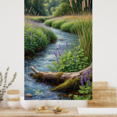 Poster Ruisseau forestier avec lupins violets (Cuisine)