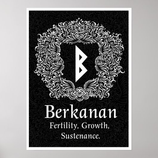 Poster Rune Berkanan /Fertilité / Version noire (Devant)