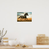 Poster Running Black Stallion (Cuisine)