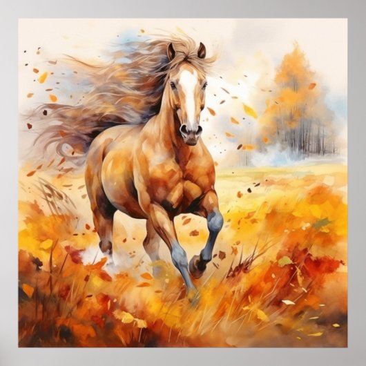 Poster Running Horse in Autumn (Devant)