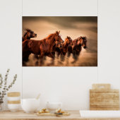 Poster running horses, blur and flying manes (Cuisine)