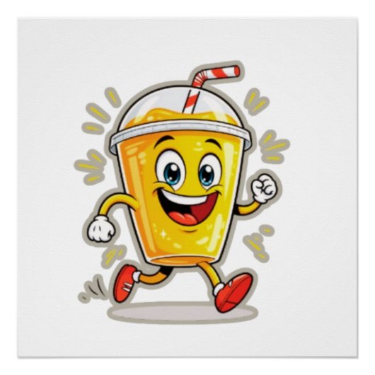 Poster **Running Juice Cup Cartoon – Fun Street Drink Cha (Devant)