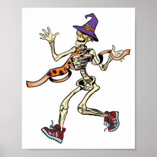 Poster Running Skeleton Halloween Funny Runners Sport
