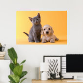 Poster Russe Blue Kitten Et Chiot Dachshund (Bureau à domicile)